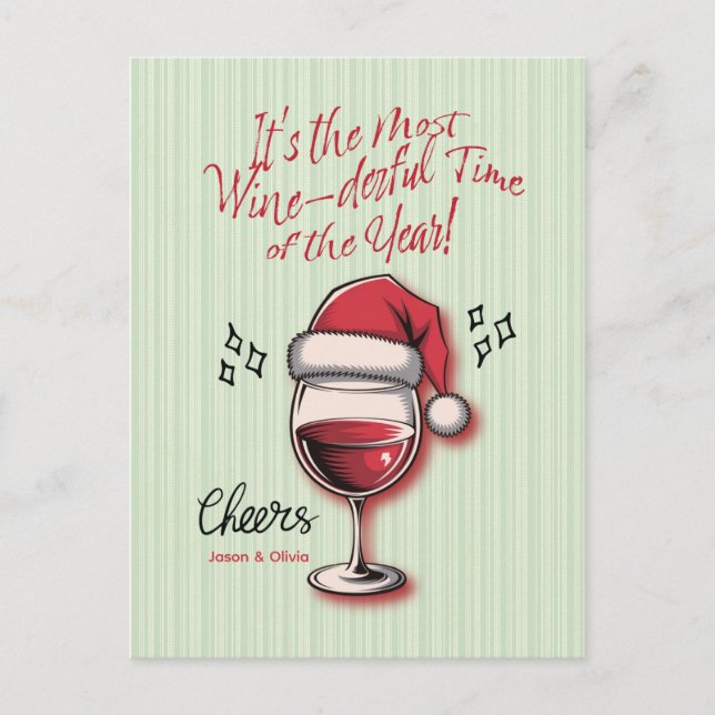 Funny Santa Wine Holiday Postcard (Front)