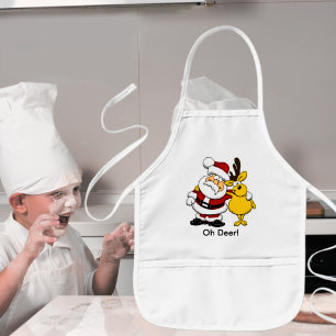 Funny Santa With Reindeer Friend Kids Apron
