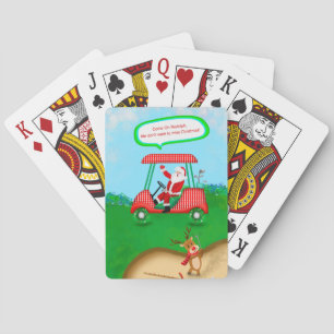Funny Santa With Reindeer Playing Golf  Cards