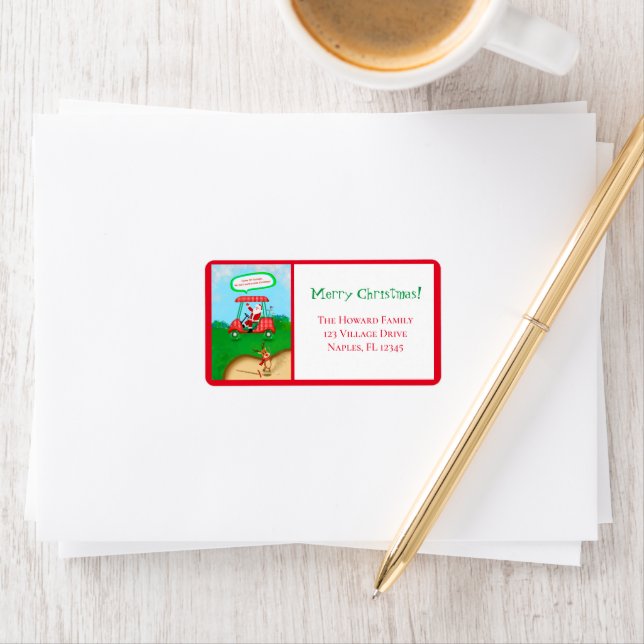 Funny Santa With Rudolph Playing Golf Xmas Bunker Label (Insitu)