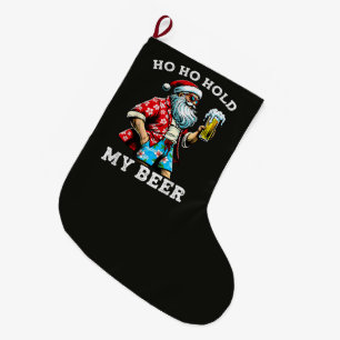 Funny Santa with Sunglasses and Beer Christmas Large Christmas Stocking
