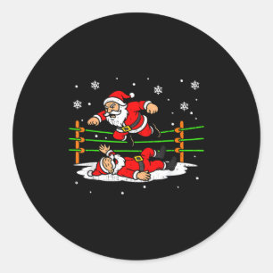 Funny Santa Wrestling Christmas Wrestler Pajama Me Classic Round Sticker