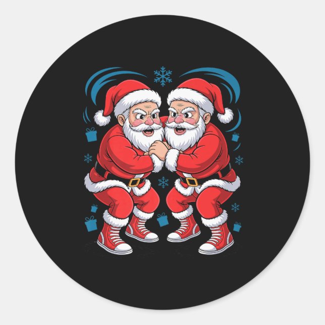 Funny Santa Wrestling Lover Wrestler Xmas Christma Classic Round Sticker (Front)