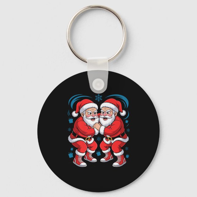 Funny Santa Wrestling Lover Wrestler Xmas Christma Key Ring (Front)