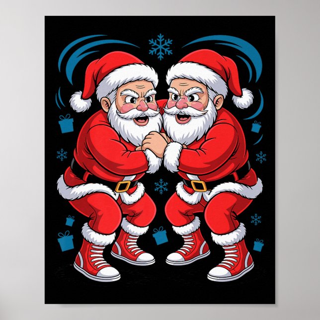 Funny Santa Wrestling Lover Wrestler Xmas Christma Poster (Front)