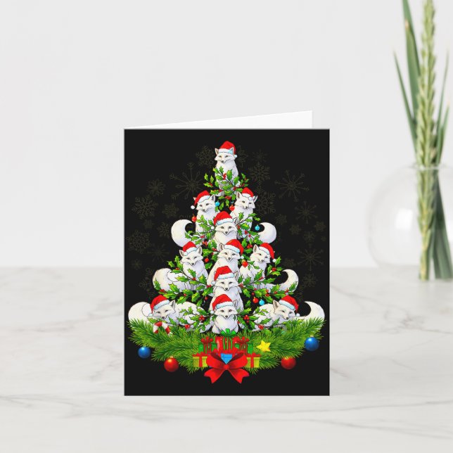 Funny Santa Xmas Arctic Fox Christmas Tree  Card (Front)