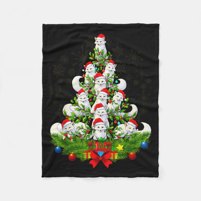 Funny Santa Xmas Arctic Fox Christmas Tree  Fleece Blanket (Front)
