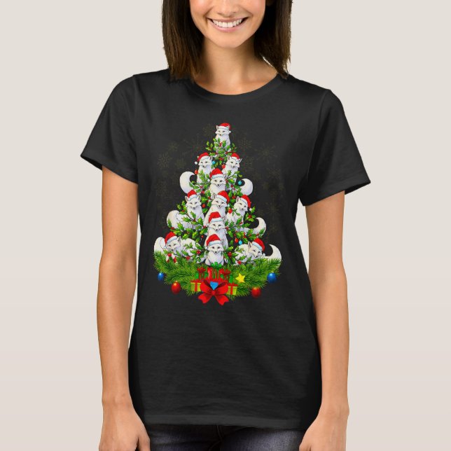Funny Santa Xmas Arctic Fox Christmas Tree  T-Shirt (Front)