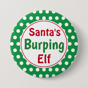 Funny Santa's Burping Elf Christmas Button Pin
