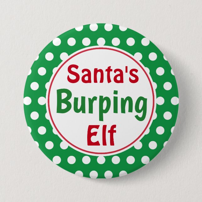 Funny Santa's Burping Elf Christmas Button Pin (Front)