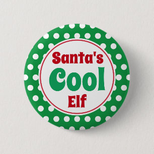 Funny Santa's Cool Elf Christmas Button Pin