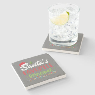 Funny Santa's Favorite Principal Christmas Stone Coaster
