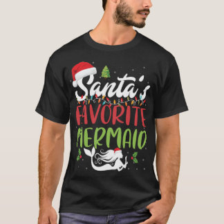 Funny Santas Favourite Mermaid Christmas Santa Hat T-Shirt
