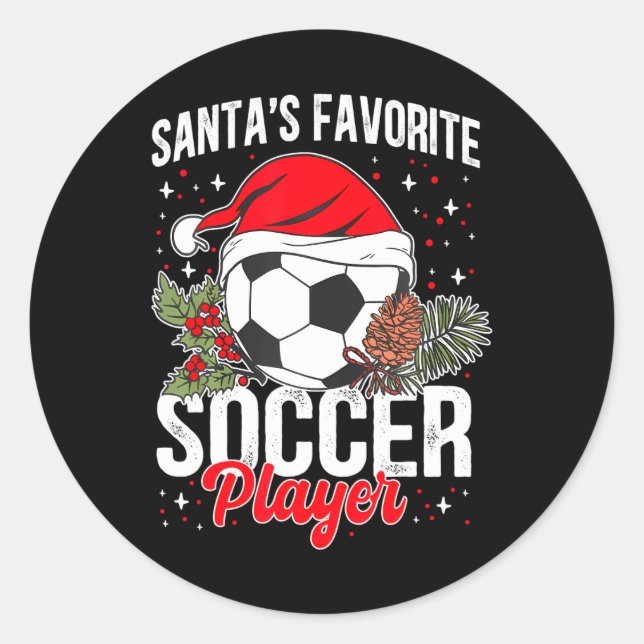 Funny Santa's Favourite Soccer Player Christmas Classic Round Sticker (Front)