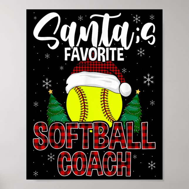 Funny Santa's Favourite Softball Coach Christmas P Poster (Front)