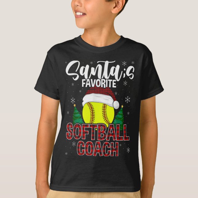 Funny Santa's Favourite Softball Coach Christmas P T-Shirt (Front)