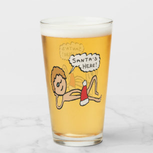 Funny Santa's Here Xmas Humor Glass