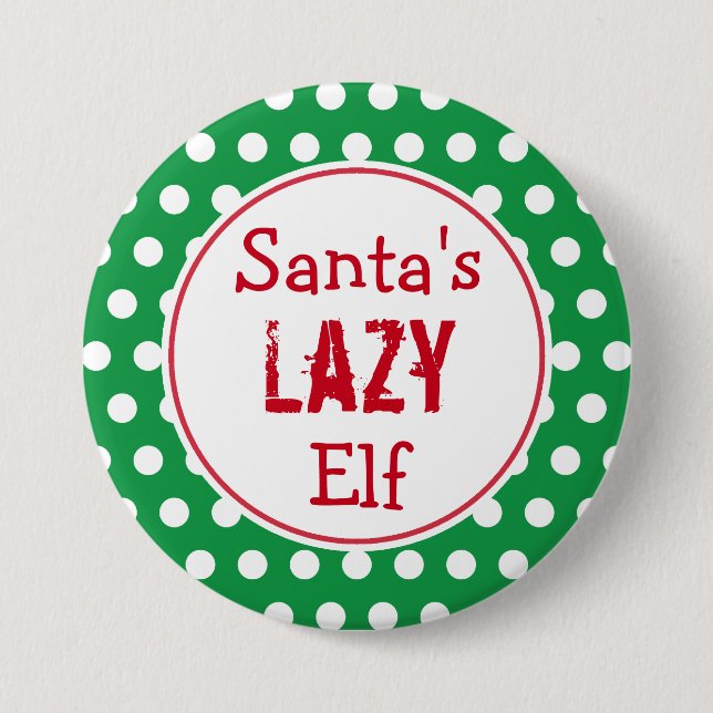 Funny Santa's Lazy Elf Christmas Button Pin (Front)