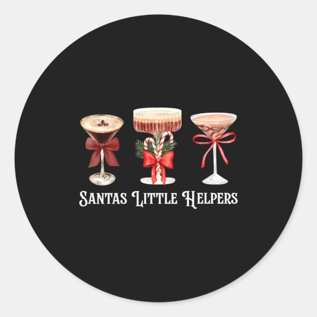 Funny Santa's Little Helper Martini Tail Merry Chr Classic Round Sticker (Front)