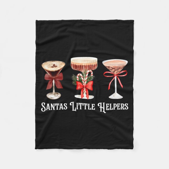 Funny Santa's Little Helper Martini Tail Merry Chr Fleece Blanket (Front)