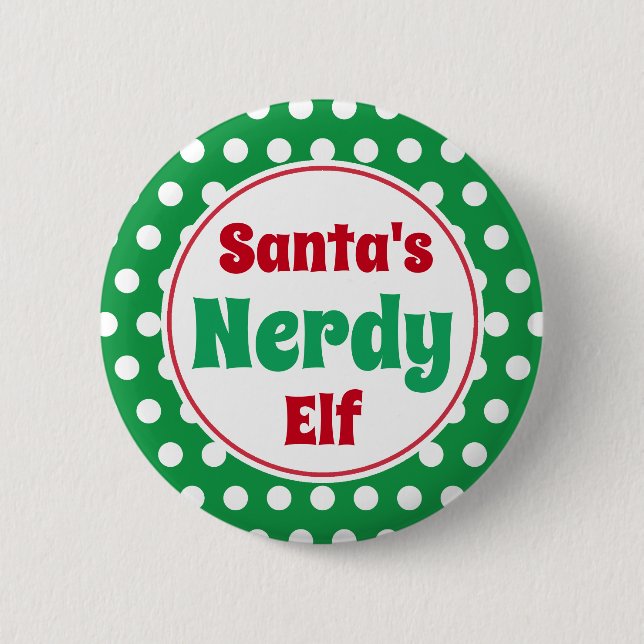 Funny Santa's Nerdy Elf Christmas Button Pin (Front)