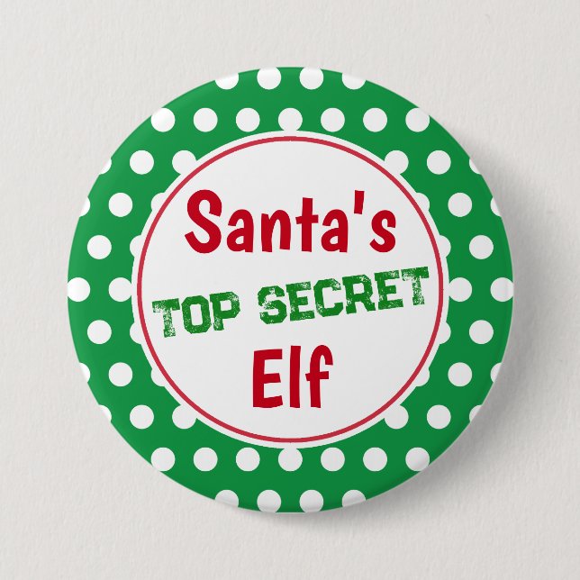 Funny Santa's Secret Elf Christmas Button Pin (Front)