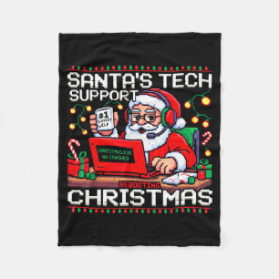 Funny Santa's Tech Suprt Rebooting Christmas Ugly  Fleece Blanket
