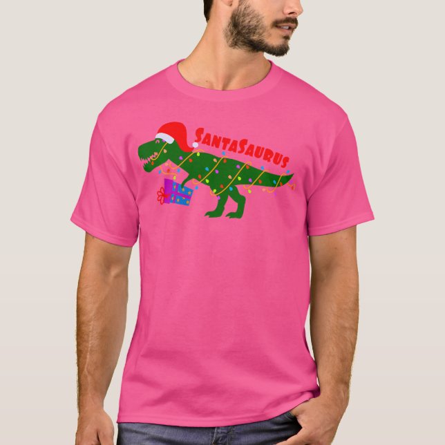 Funny Santasaurus Trex Dinosaur Christmas Holiday T-Shirt (Front)