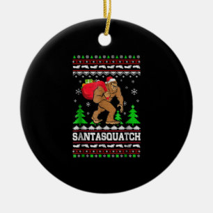 Funny Santasquatch Bigfoot Ugly Christmas Sweater Ceramic Tree Decoration