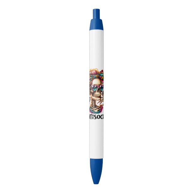 Funny sarcasm antisocial skeleton  black ink pen (Front Vertical)