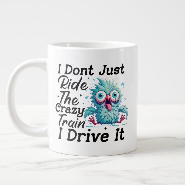 Funny sarcasm crazy train word art  large coffee mug (Left)