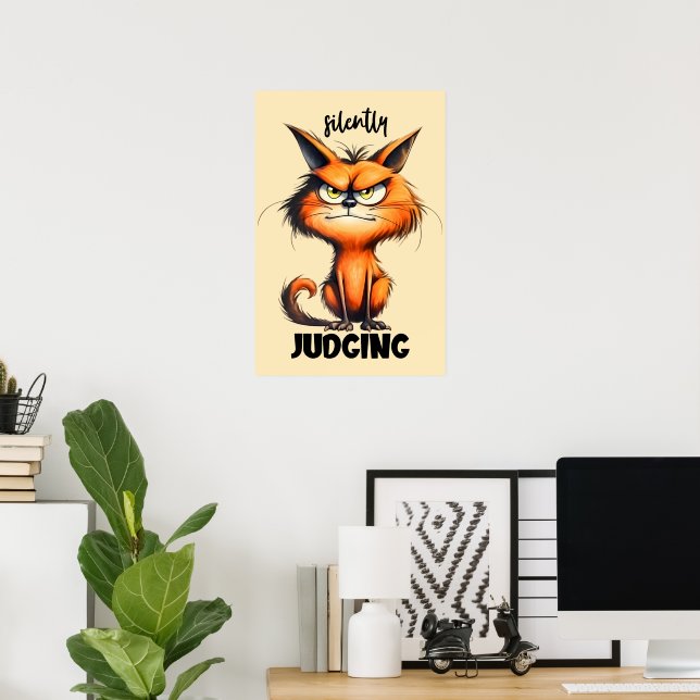 Funny sarcasm word art silent judging cat poster (Home Office)