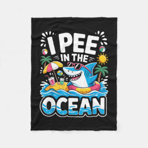 Funny sarcastic beach kawaii shark kids pee in the fleece blanket