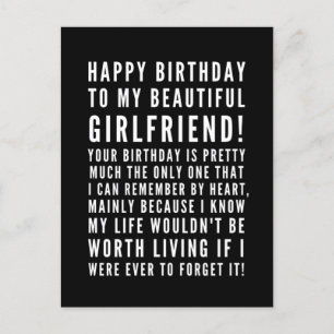 Funny sarcastic birthday wishes for a girlfriend postcard