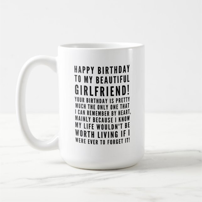 Funny sarcastic birthday wishes for girlfriend coffee mug (Left)