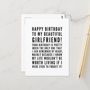 Funny sarcastic birthday wishes for girlfriend postcard