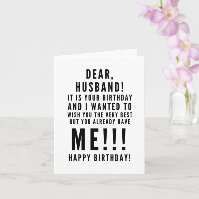 Funny sarcastic birthday wishes for husband card (Orchid)