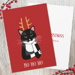 Funny Sarcastic Cat Christmas Holiday Card<br><div class="desc">A funny and sarcastic black and white tuxedo cat with antlers to raise a Christmas smile.  Original art by Nic Squirrell.  Change the text on the front and the message and name on the back to personalize.</div>