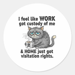 Funny Sarcastic Cat I Feel Like Work Got Custody O Classic Round Sticker