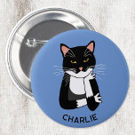 Funny Sarcastic Cat Personalised 6 Cm Round Badge<br><div class="desc">A sarcastic,  unenthusiastic and annoyed black and white Bicolor tuxedo cat for animal lovers. Change or remove the name or text to customise.  Original art by Nic Squirrell.</div>