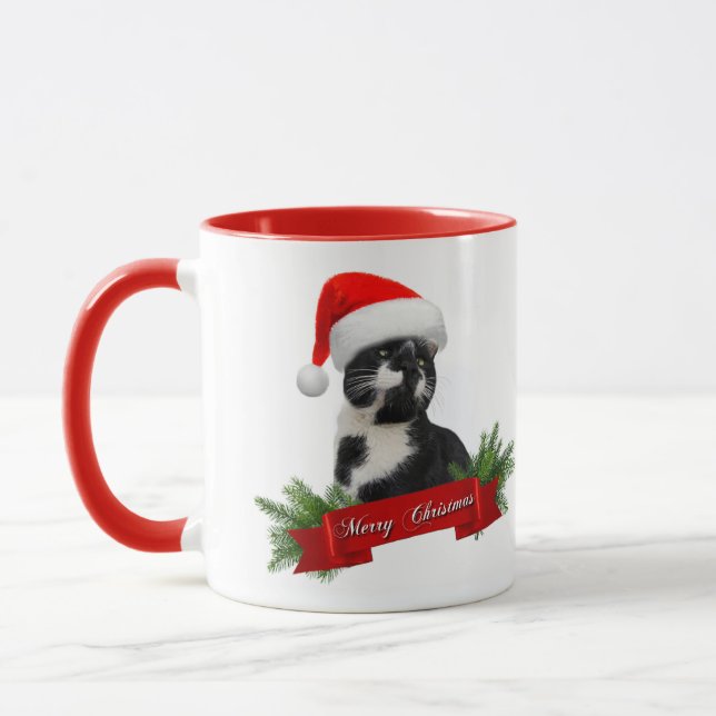 Funny Sarcastic Cat Santas Hat Christmas Mug (Left)