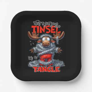 Funny Sarcastic Christmas Moose Quote Black Party  Paper Plate