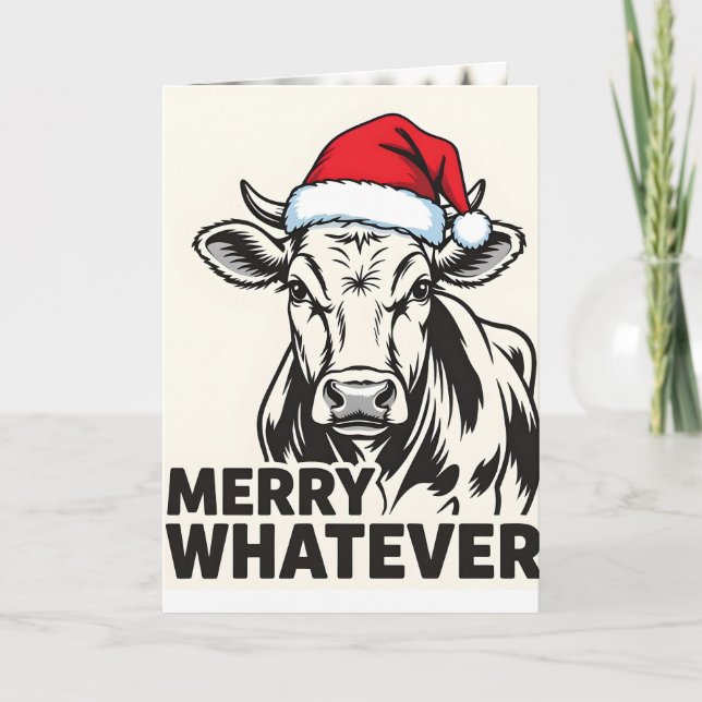 Funny Sarcastic Cow Merry Whatever'' Couple Cow  Card (Front)
