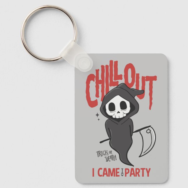 Funny Sarcastic Grim Reaper Halloween Party Keycha Key Ring (Front)