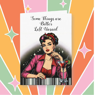 Funny Sarcastic Humour   Retro Lady with Drink Card