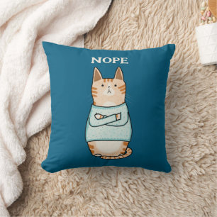 Funny Sarcastic Orange Cat Nope Cushion