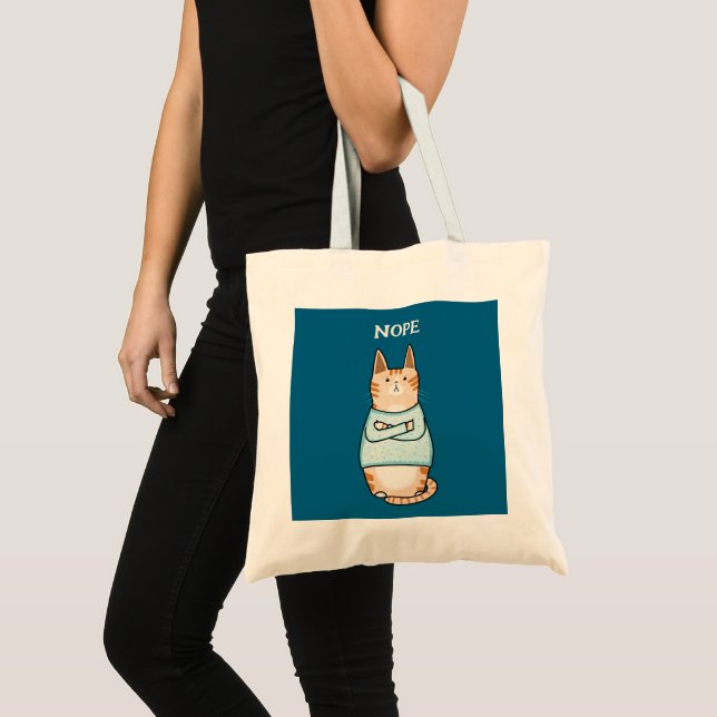 Funny Sarcastic Orange Cat Nope Tote Bag (Front (Product))