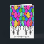Funny Sarcastic Quote Balloons Happy Birthday Card<br><div class="desc">This funny and comical design is the perfect choice for the birthday man or woman with a sense of humour. It features hand-drawn colourful pink, purple, blue, yellow, green, and teal watercolor tied balloon illustrations on top of a simple white background. The quote says, "One balloon for every year. I'm...</div>