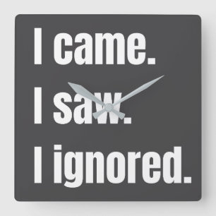 Funny Sarcastic Quote I Came I Saw I Ignored Meme  Square Wall Clock