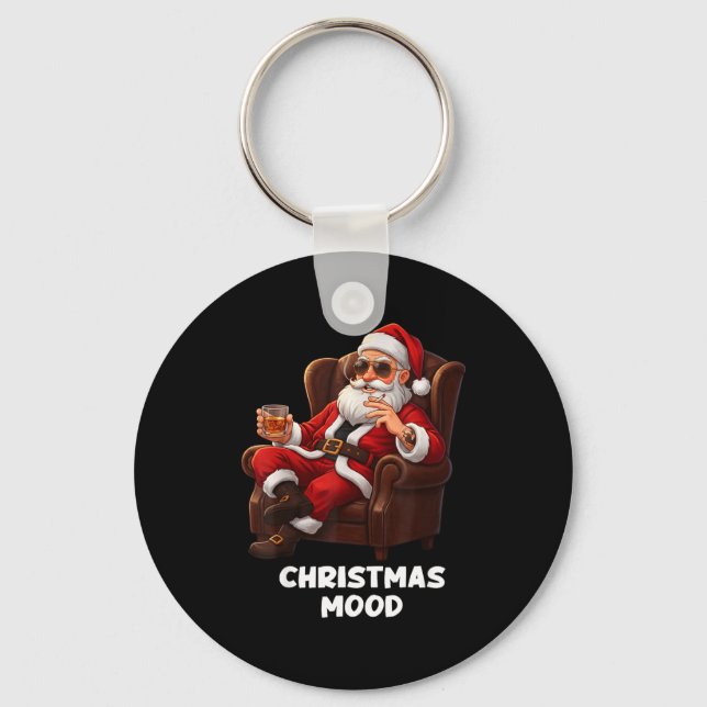 Funny Sarcastic Santa Smoking And Drinking “christ Key Ring (Front)